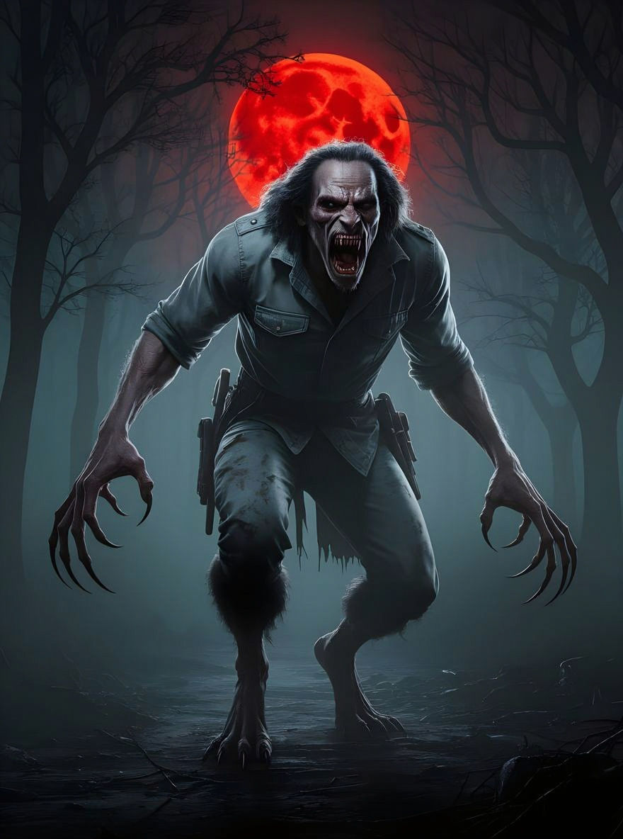 Rougarou Transformation Under Crimson Blood Moon