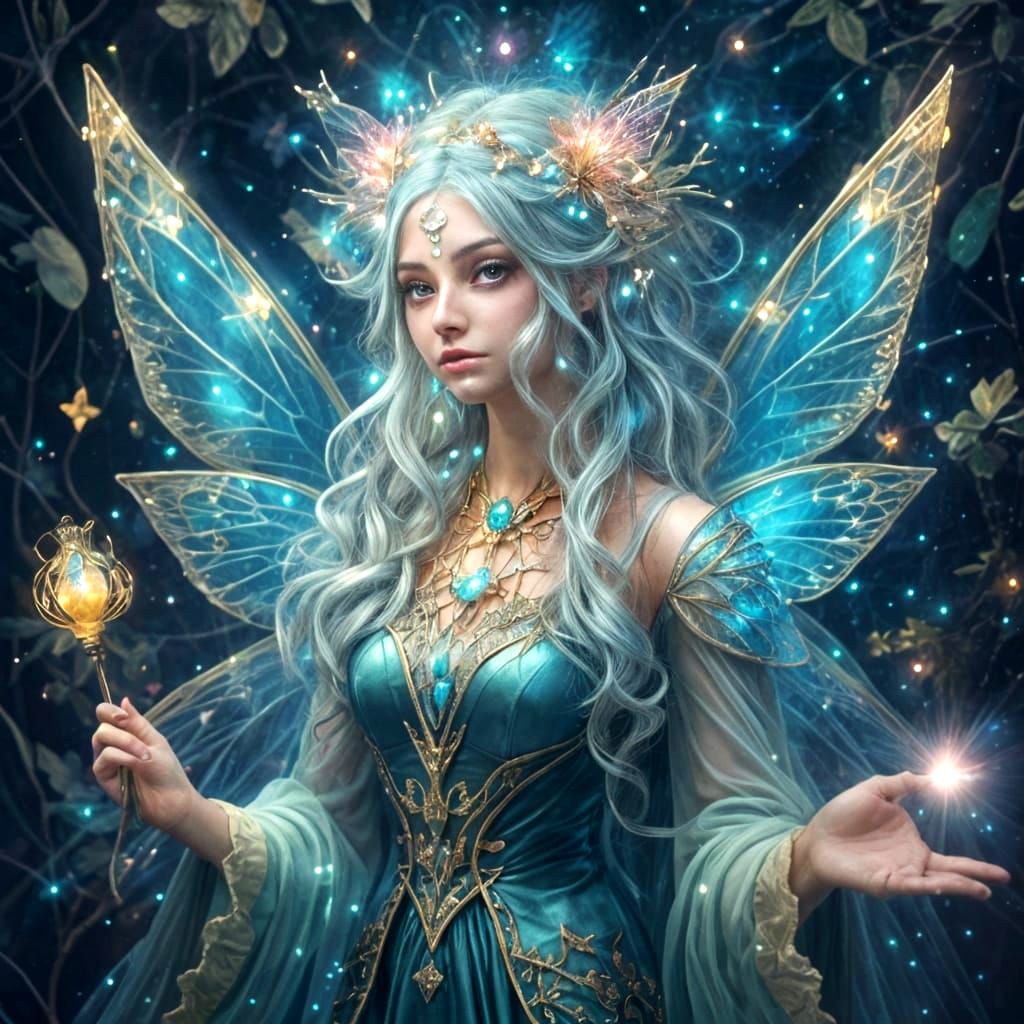 Bioluminescent Fairy Portrait with Rainbow Light