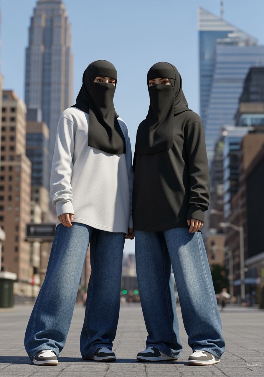Niqabi Girls in New York City: 8k Digital Art