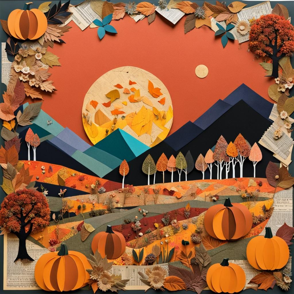 Surreal Autumn Night Paper Collage Art