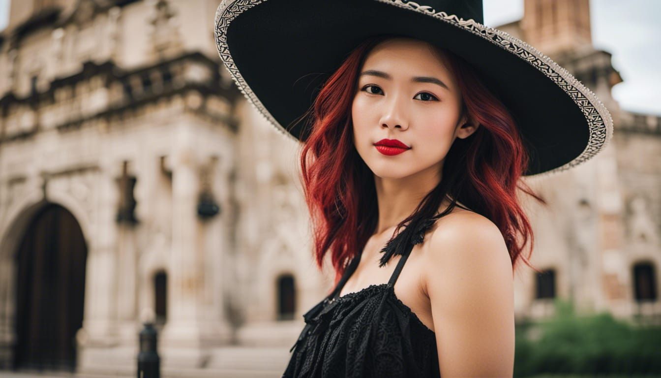 Vietnamese Woman in Sombrero at the Alamo