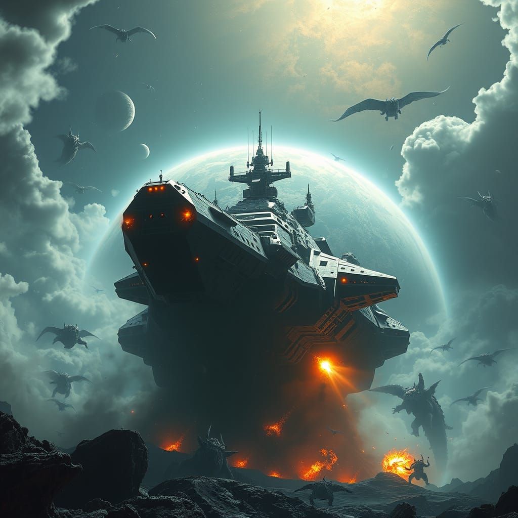 Battleship Enters Hostile Planet Atmosphere