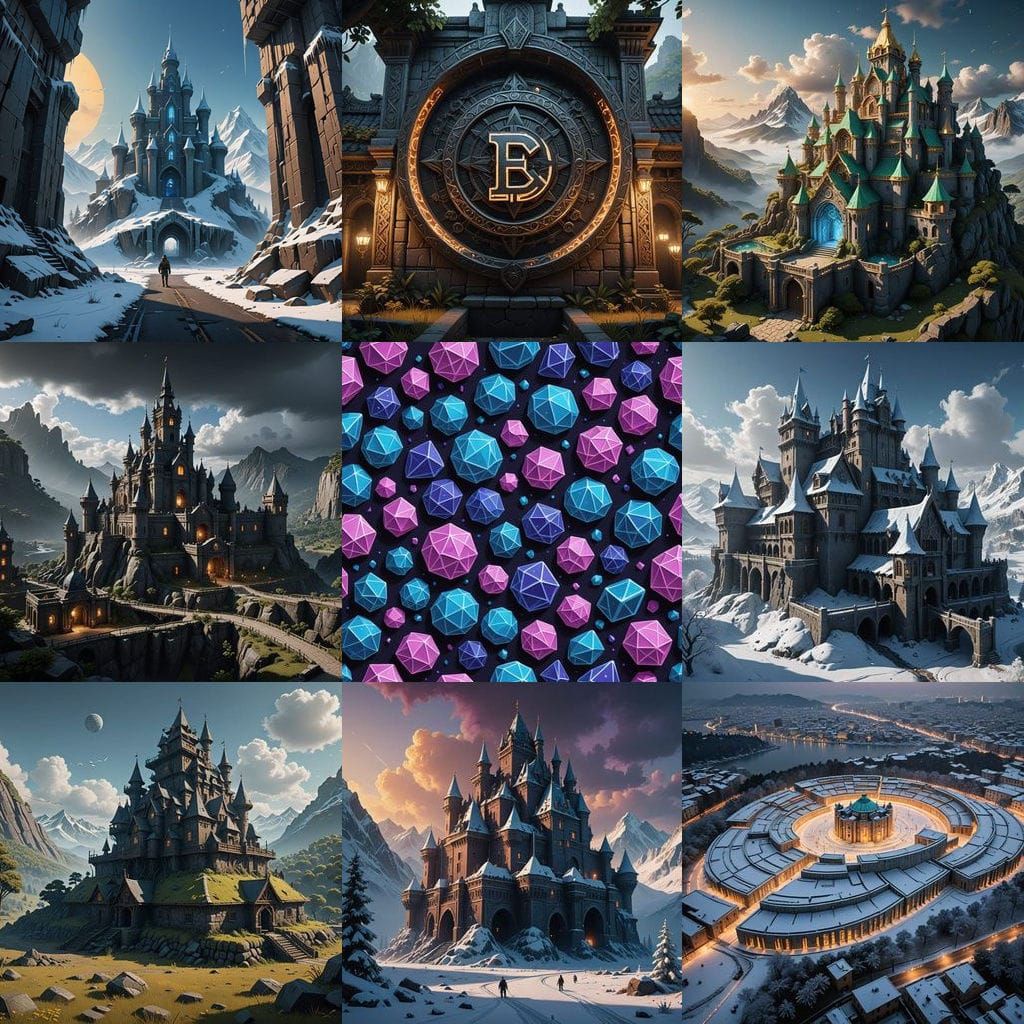 Mystical Ice Fortress Hidden in Mountains with 3D Etched Let...