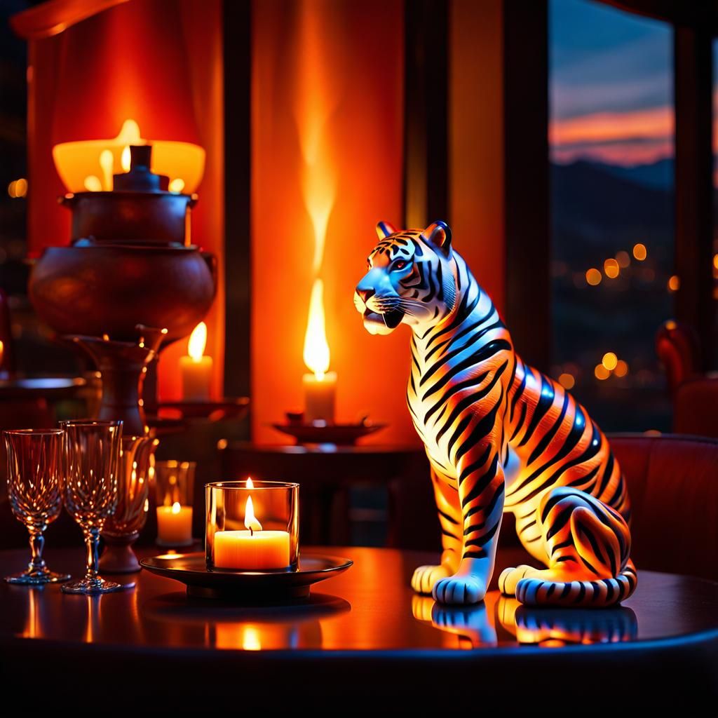 Enameled Glass Tiger Figurine in Hyperrealistic 3D