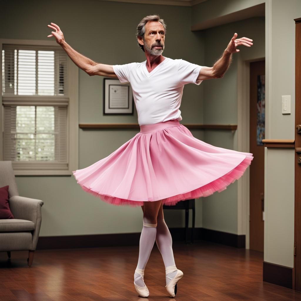 Dr House dressed with a top and a Pink ballet skirt. Dr Hous...