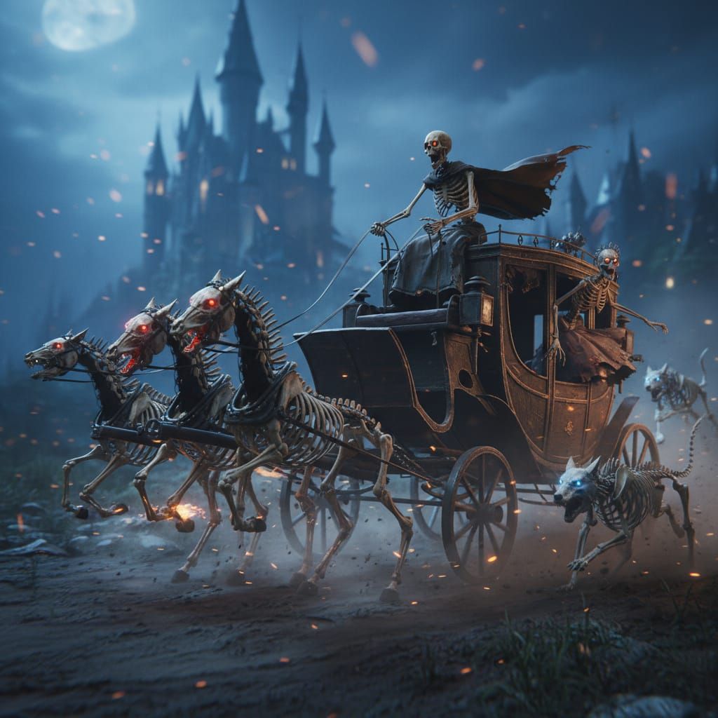 Skeleton Stagecoach Chase with Vampire Castle