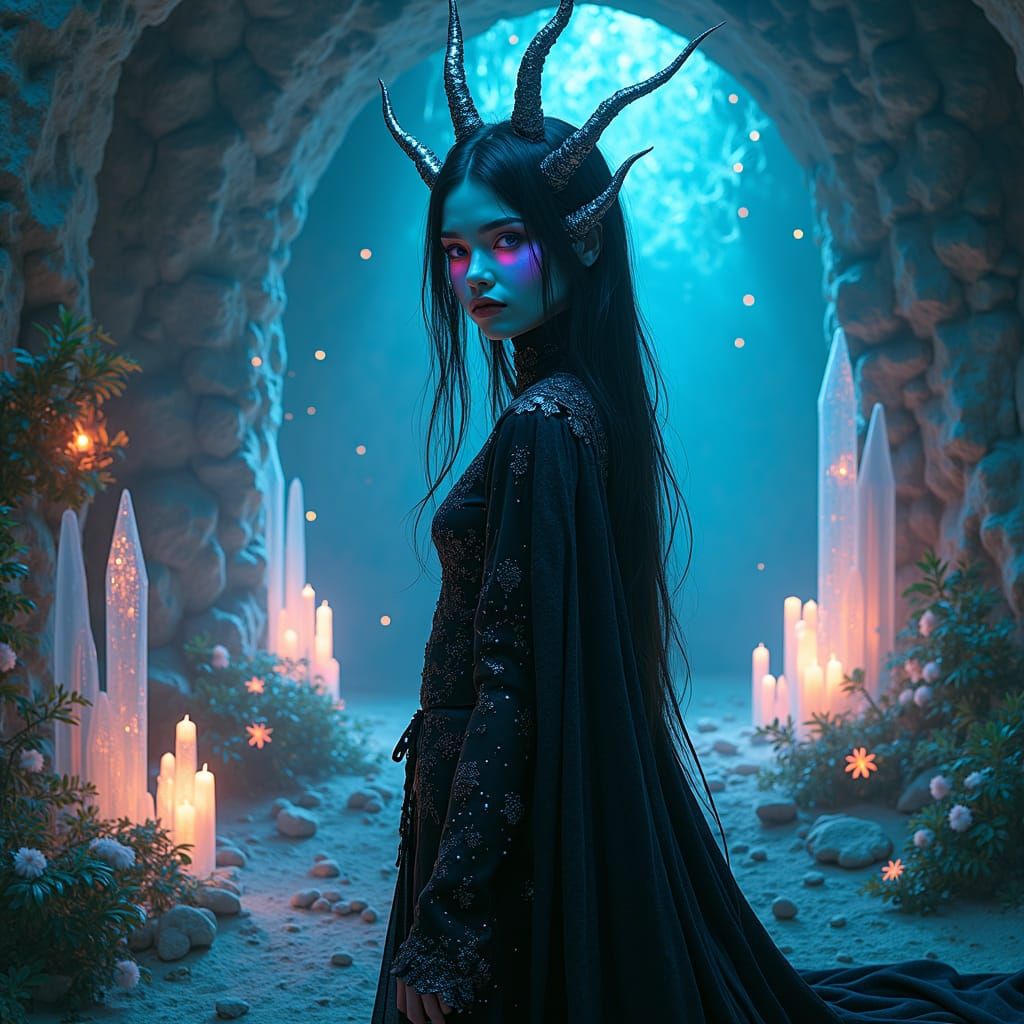 Martian Gothic Girl in Bioluminescent Abode