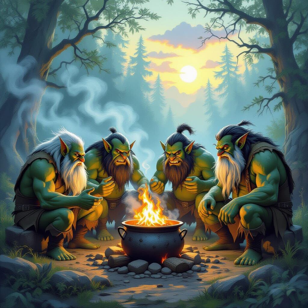 Stone Trolls Debate Hobbit Existence Near Campfire