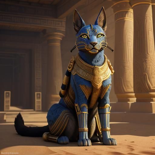 Anubis and Bastet in Mystical Desert Temple