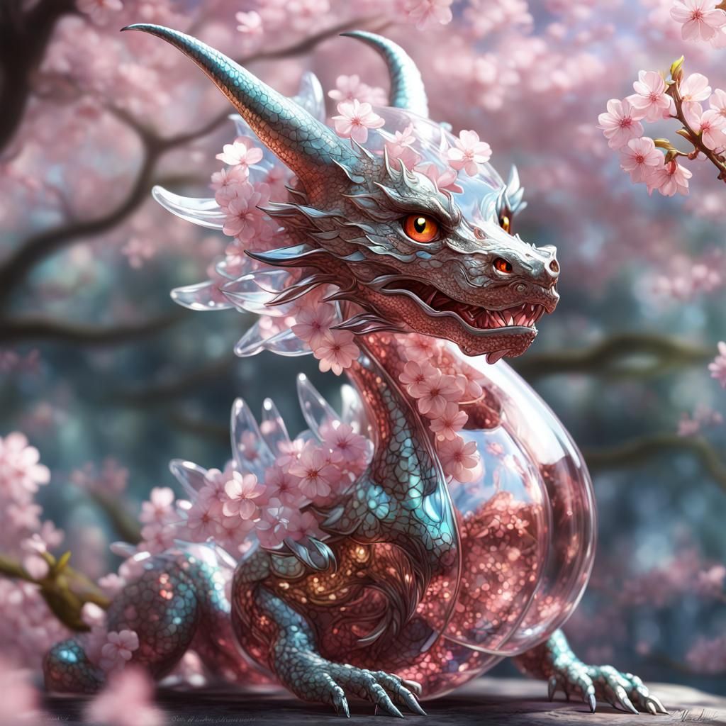 Glass Dragon with Cherry Blossoms, Anime Style