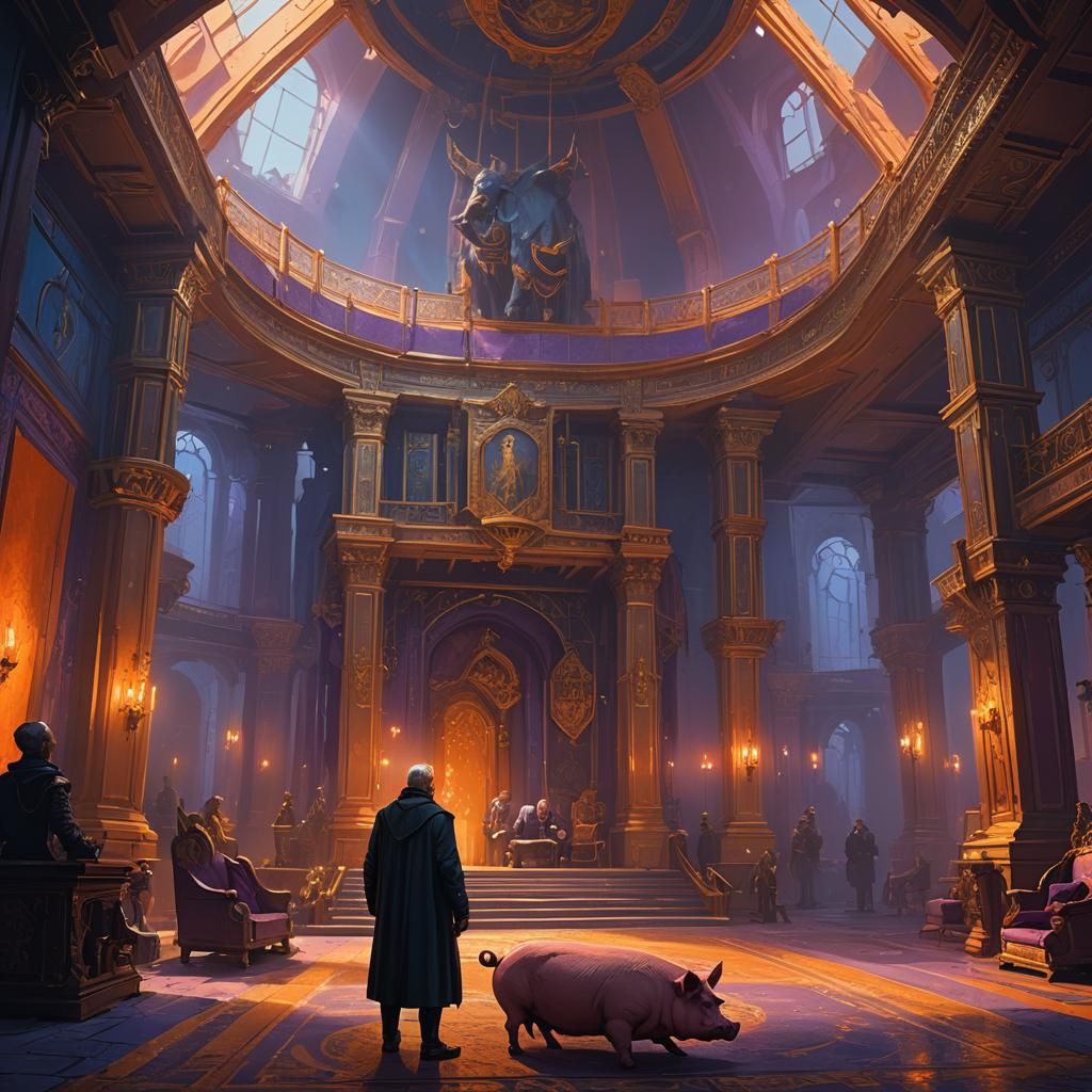 Pig Mafia Boss in Lavish Throne Room