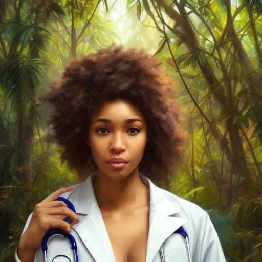 Attractive Doctor in Jungle Valley, Hyperdetailed Portrait