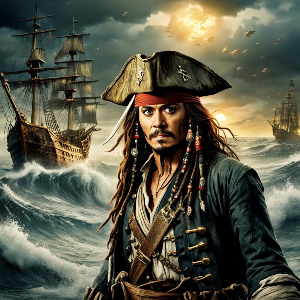 Jack Sparrow Fishes in Stormy Sea Film Poster