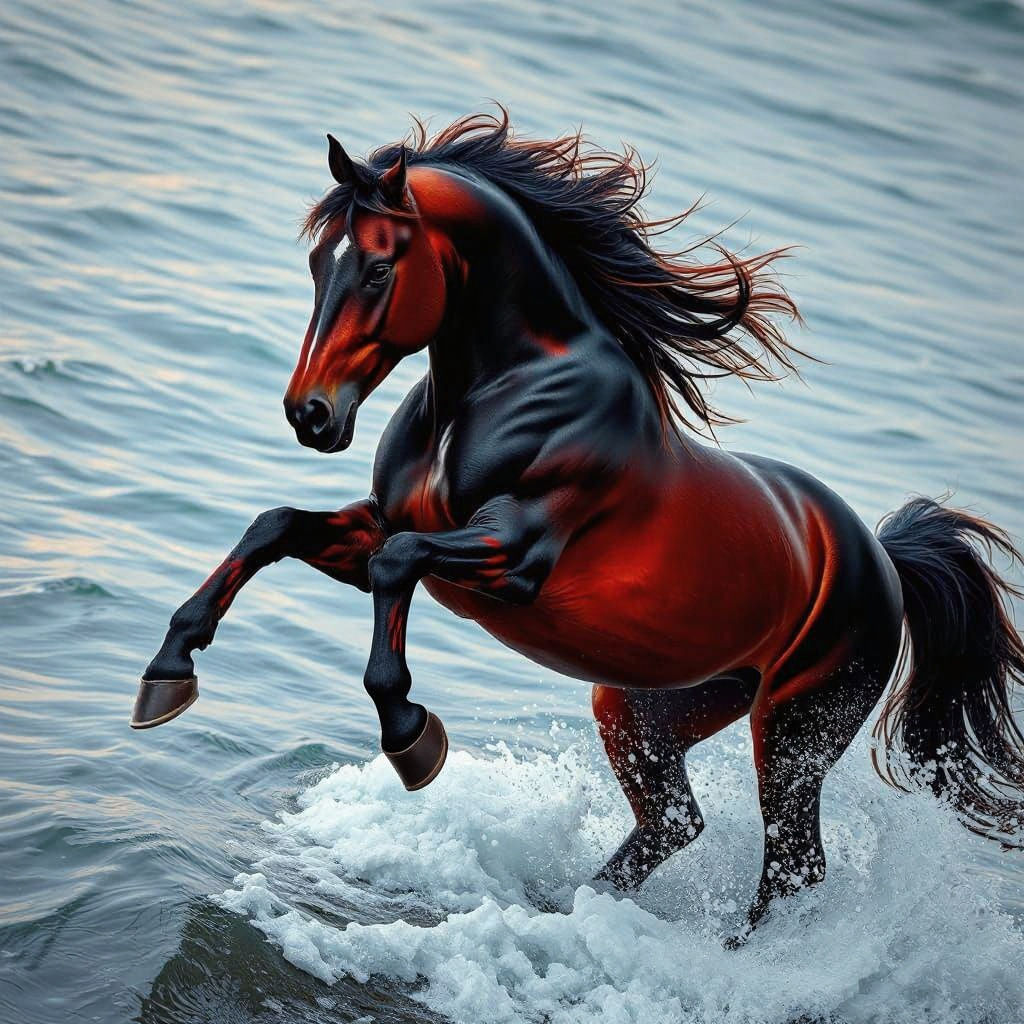 Red and Black Stallion Galloping in Photorealism