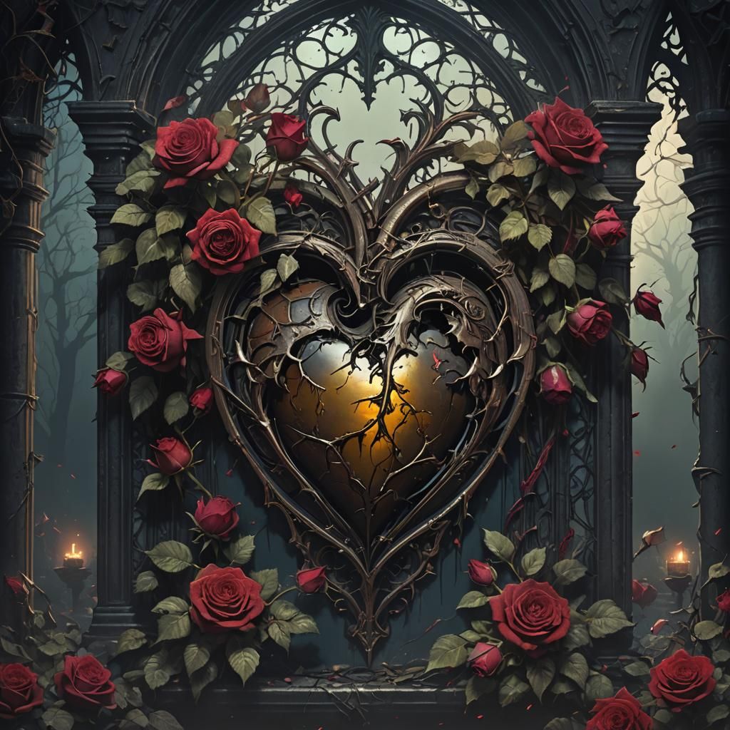 Gothic Fantasy Broken Heart in Eerie Atmosphere