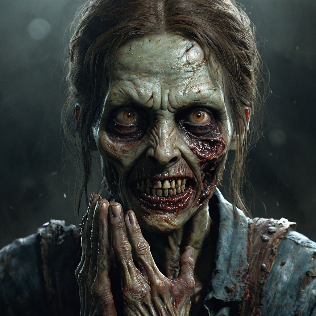 Hyper Realistic Zombie Portrait with Devilish Smile