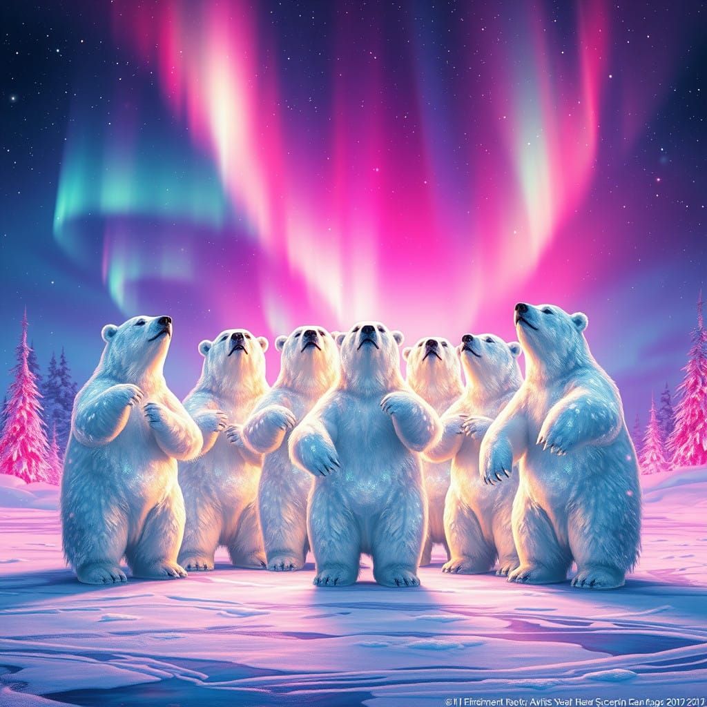 Celestial Ice Bear Christmas Chor in Vibrant Winter Wonderla...