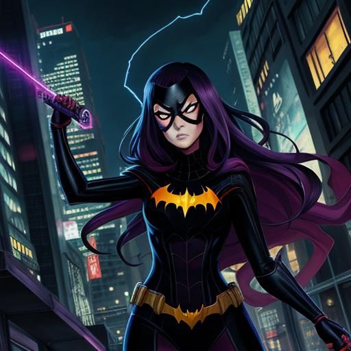 Spider-Woman and Batgirl in Dark City, Anime Style