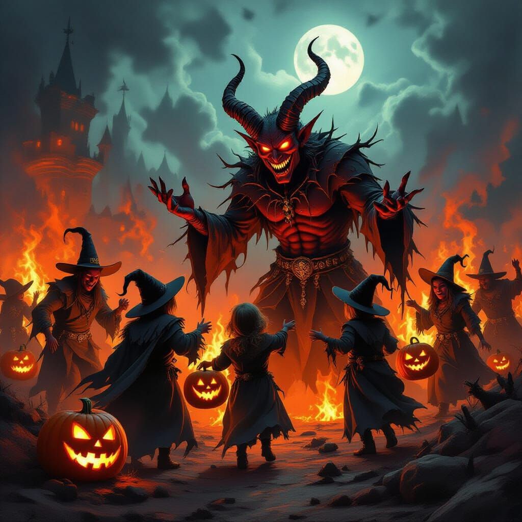 Hellish Halloween: Evil Spirits Trick-or-Treating in Fiery D...