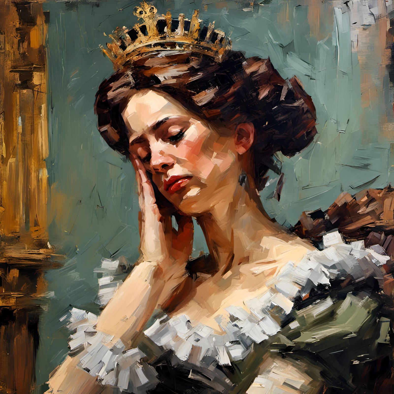 Victorian Queen Facepalms: Palette Knife Portrait
