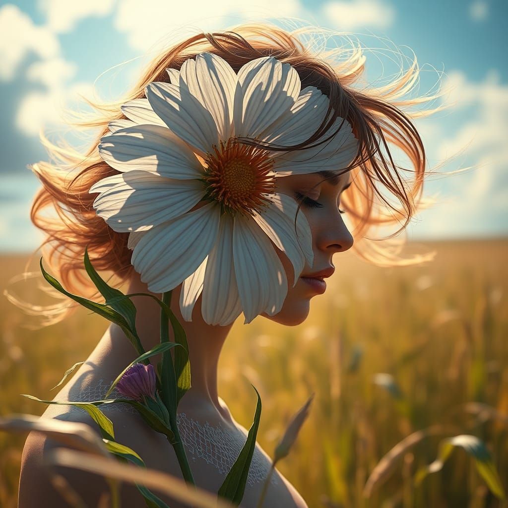 Windy Cornflower Field: Hyperdetailed Concept Art