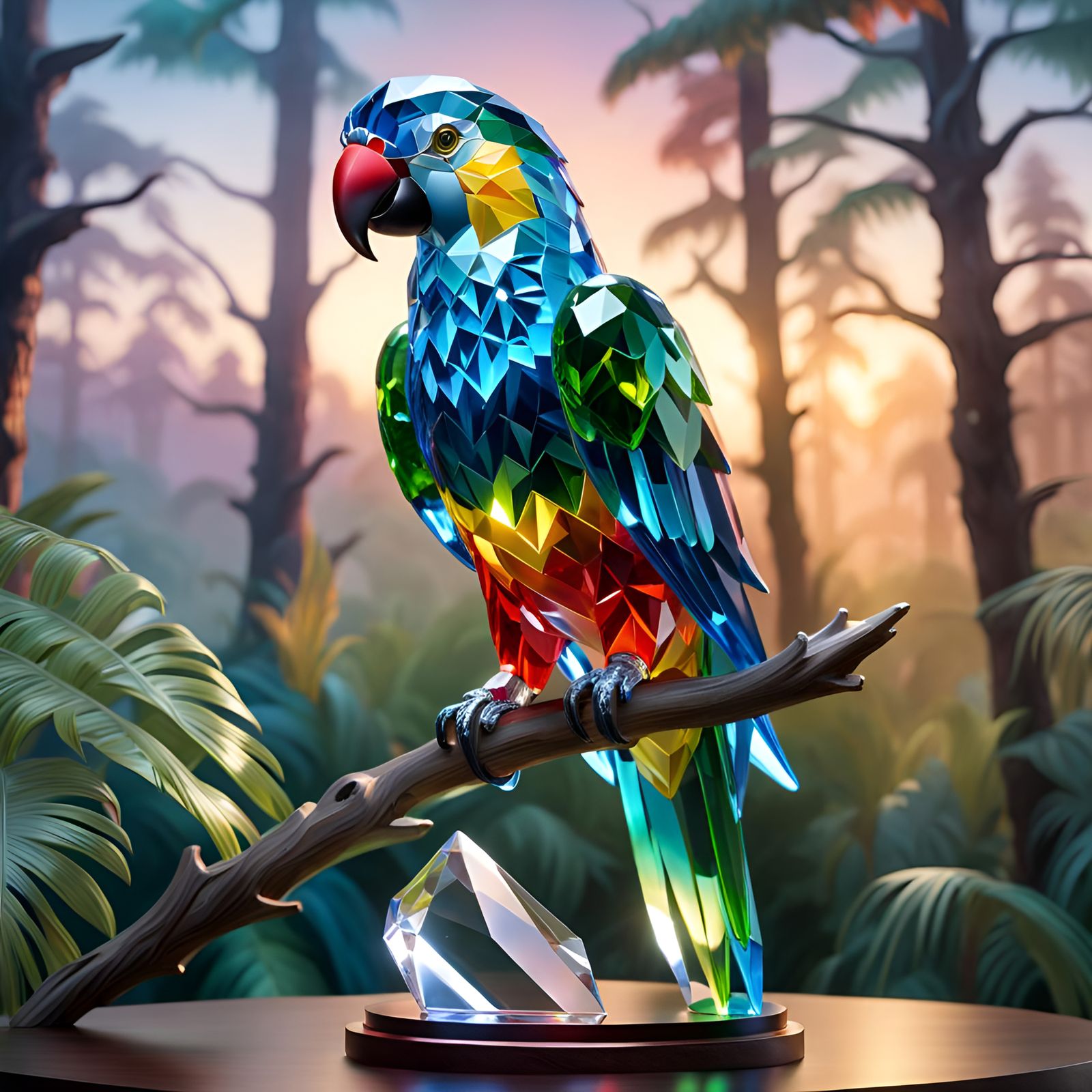 Crystal Parrot in Detailed Glass Art Style