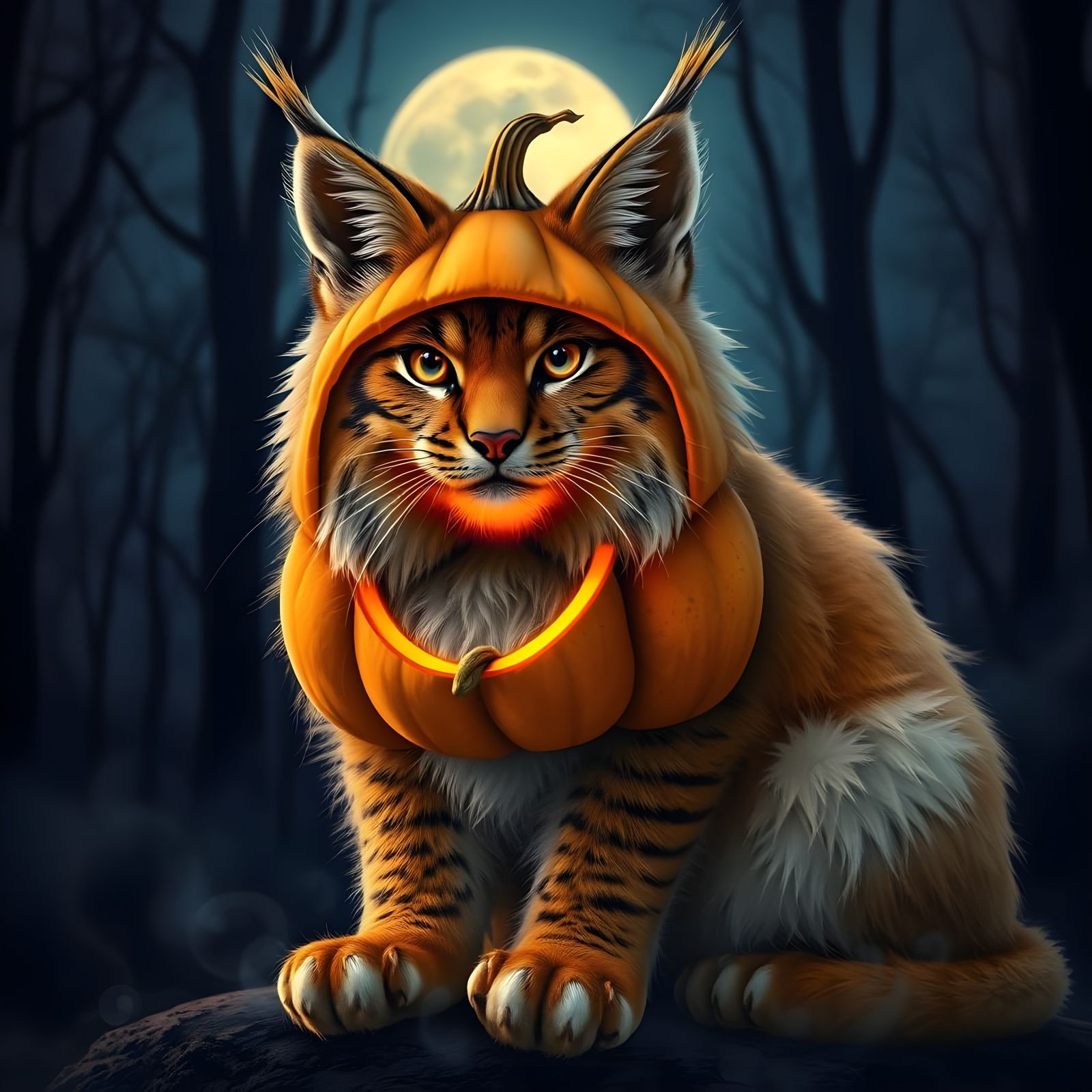 Lynx Dressed as Pumpkin for Halloween