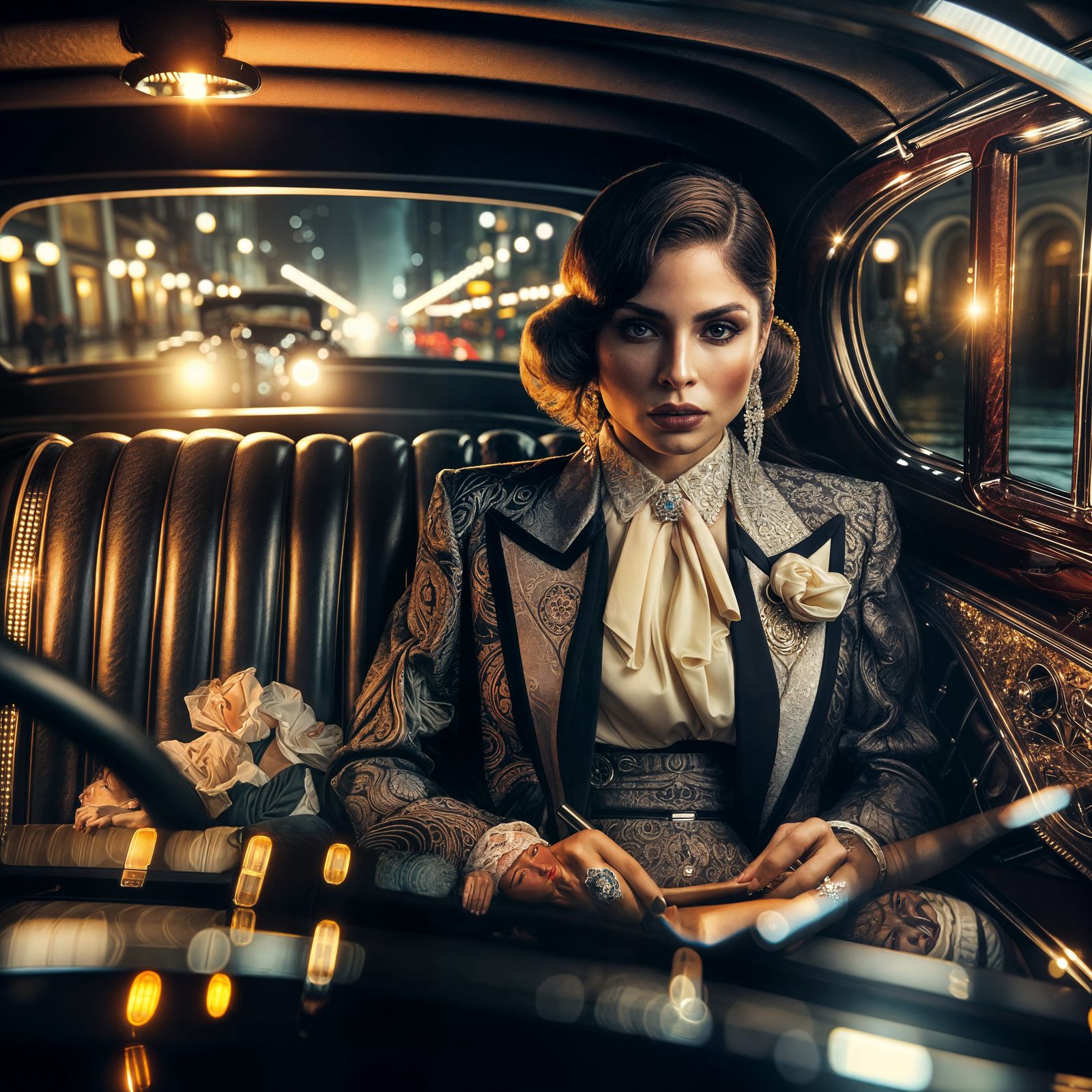 Elegant Gangster Woman in Luxurious Vintage Car