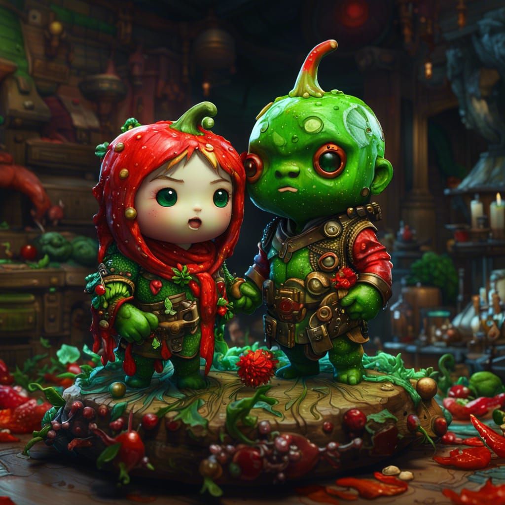 Chibi Peppers' Wedding Portrait in Maximalist Style