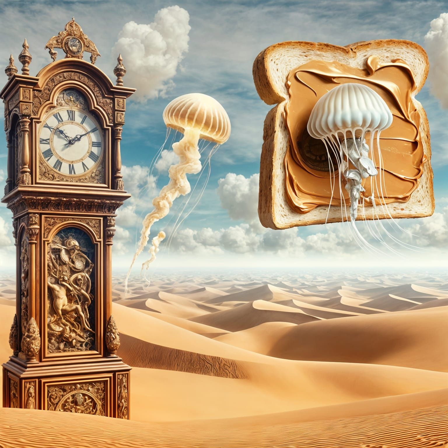 Surreal Desert Landscape with Floating Jellyfish