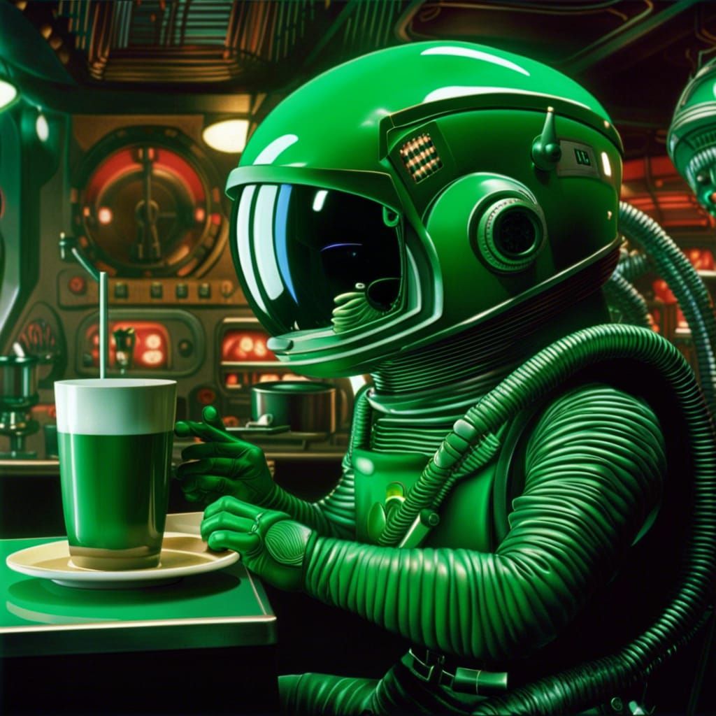 Astronaut in Cyberpunk Coffee Shop, Sci-Fi Horror