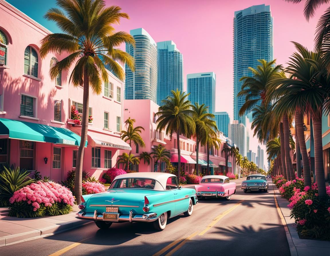 A cityscape of a street in miami