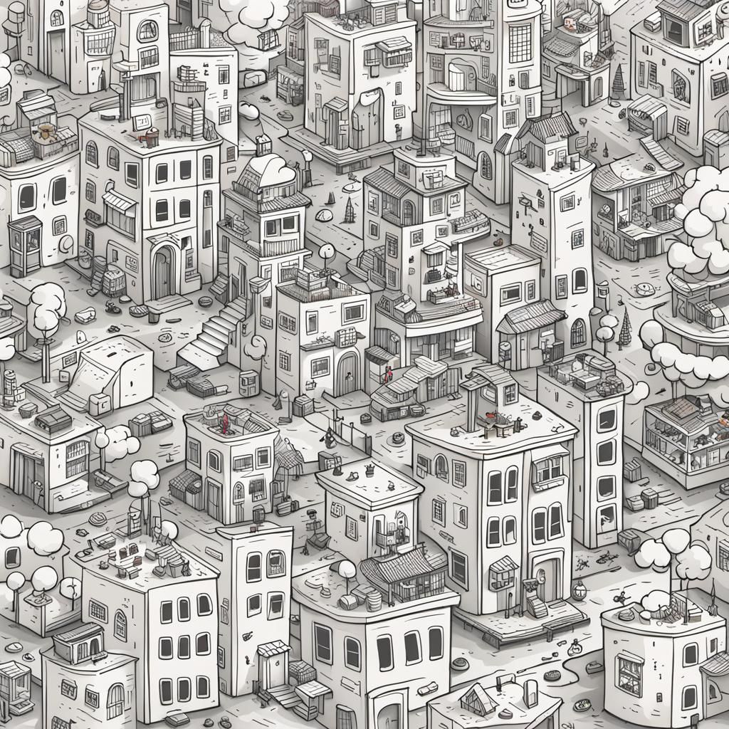 Doodle City: Wacky Buildings and Playful Figures
