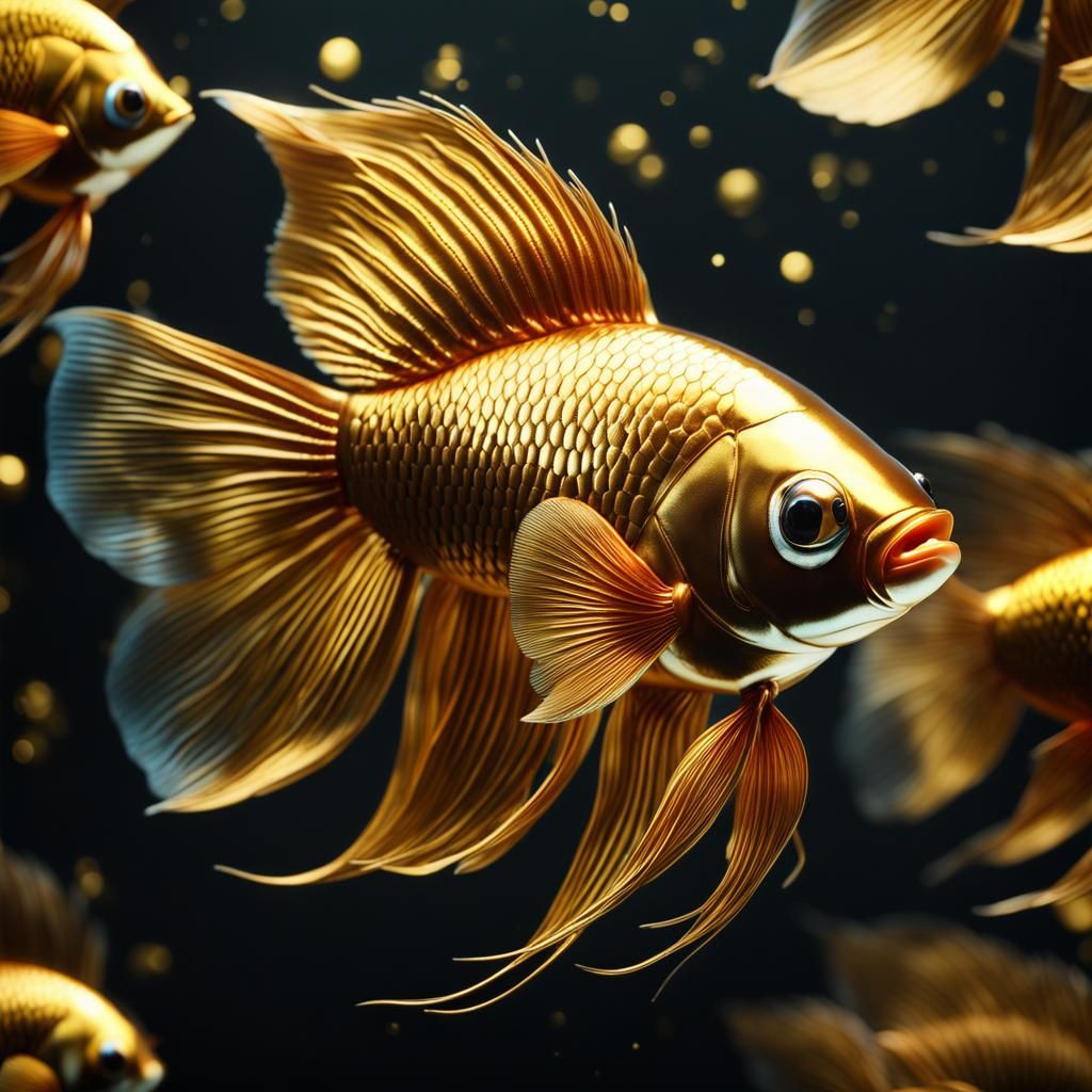 Golden Beta Fish: Photorealistic 3D Render