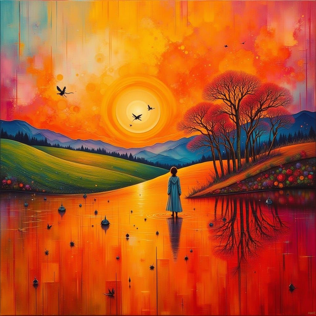 Whimsical Fairy Punk Goddess in a Kaleidoscope of Orange