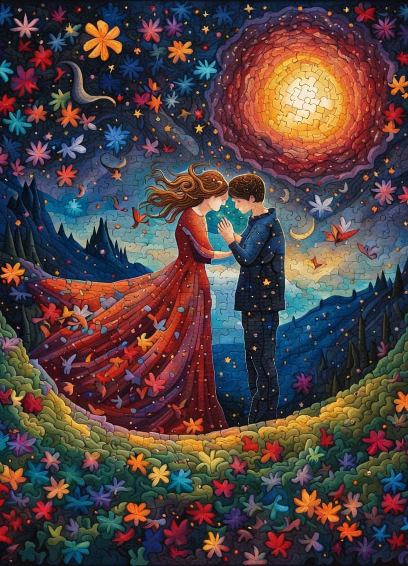 Puzzle Art: Fairytale Love in Starry Night