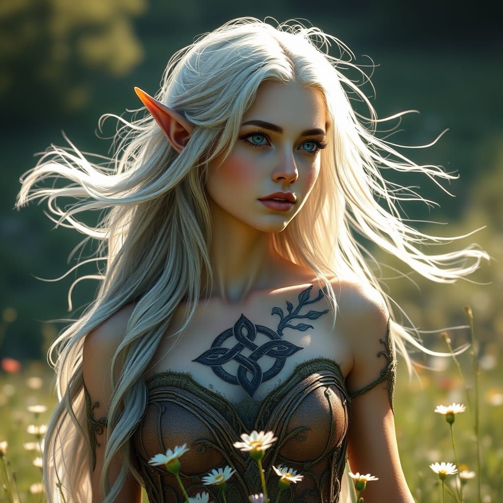 Ethereal Elven Queen in Sunlit Meadow