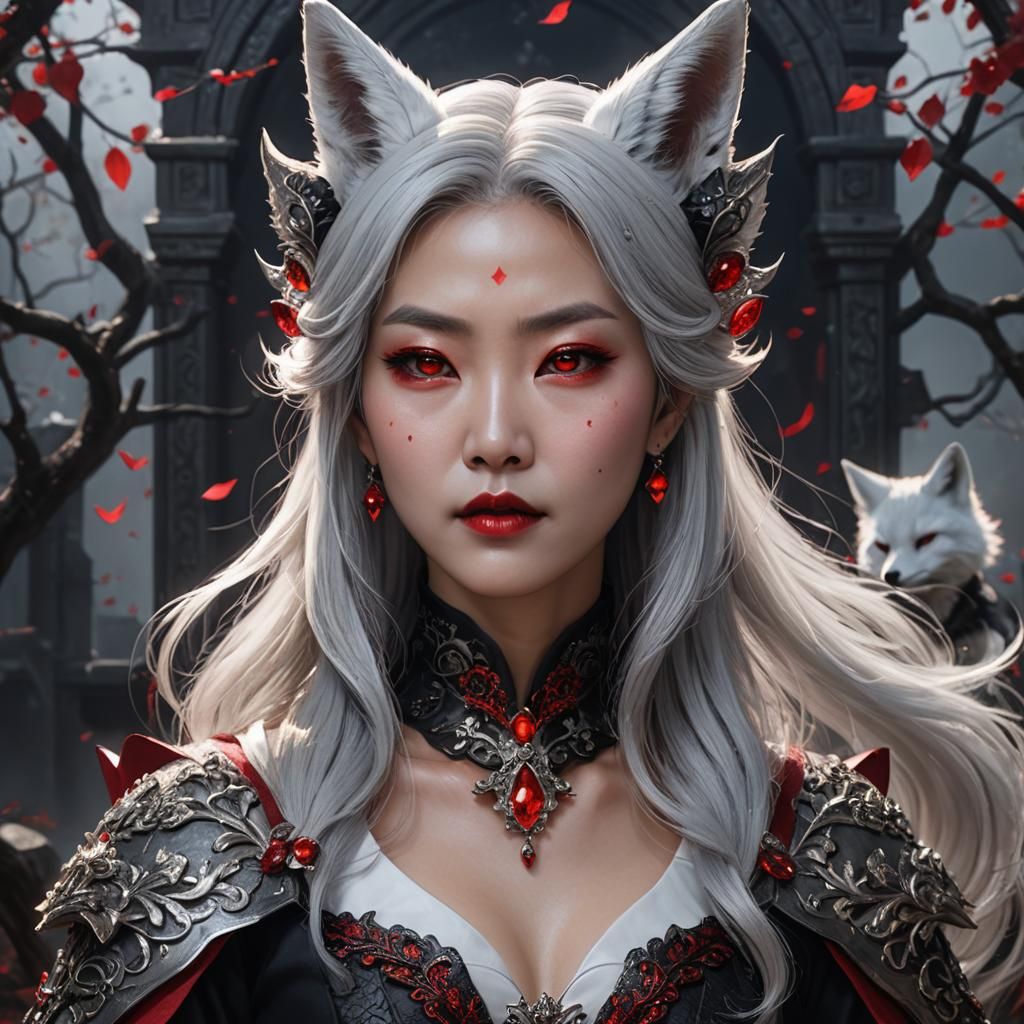 Korean Vampire Queen with Fox Ears, Detailed Matte Painting