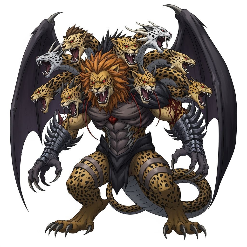 Nine-Headed Tiamarochis Dragon in Studio Trigger Anime Style