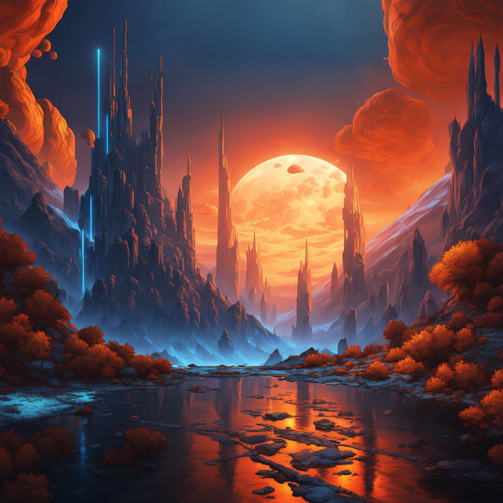 Breathtaking Futuristic Cityscape at Dusk on a Crimson-Hued ...