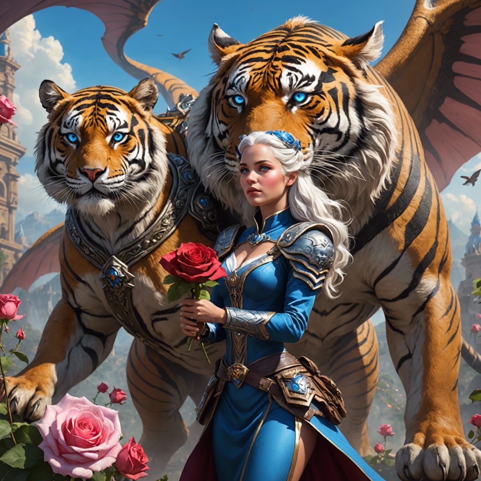 Heroic Soldier and Angelic Princess on Flying Tiger