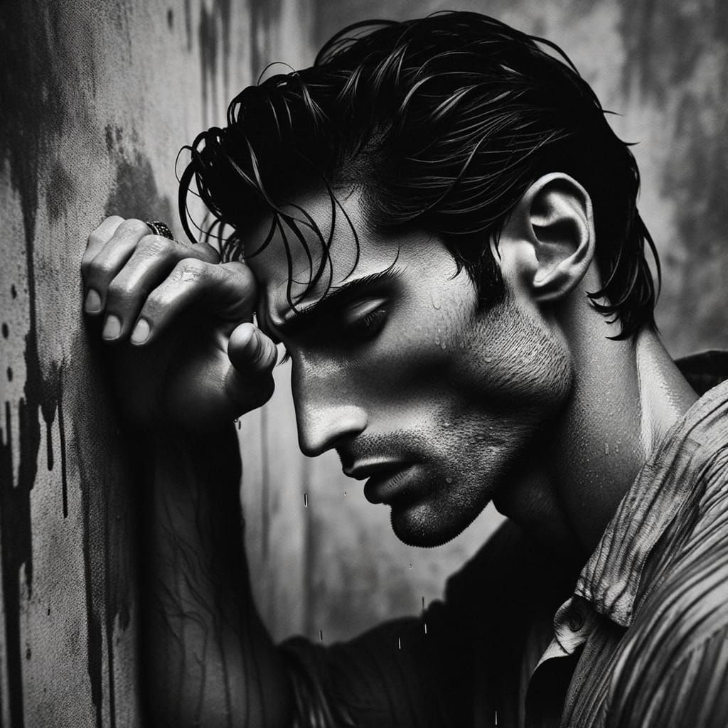 Worried Vampire Man Leaning Against a Wall