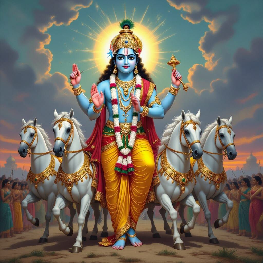 Lord Krishna's Vishwaroop: Geeta Updesh on Golden Chariot