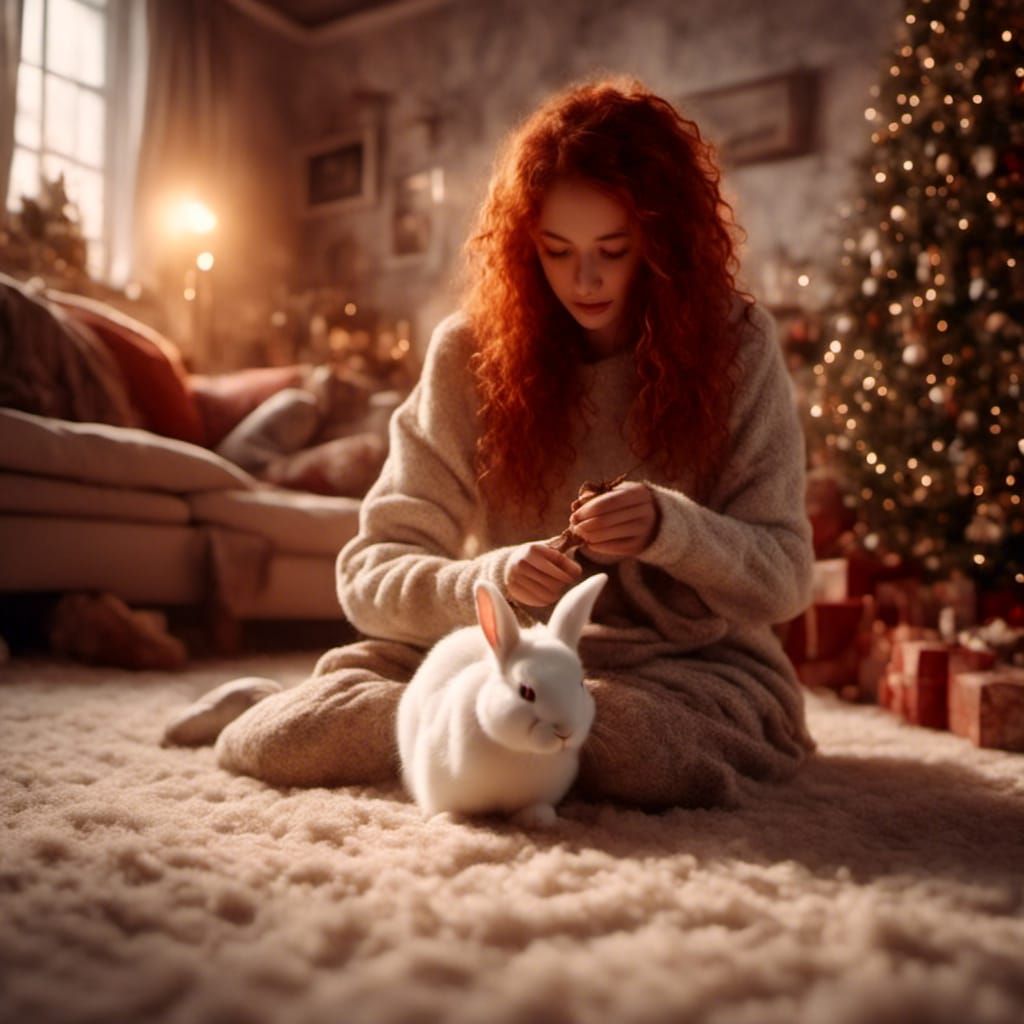 Woman with Rabbit in Festive Christmas Setting