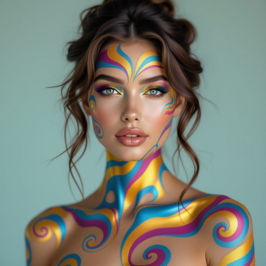 Woman with Swirling Electric Body Paint in Photorealistic St...
