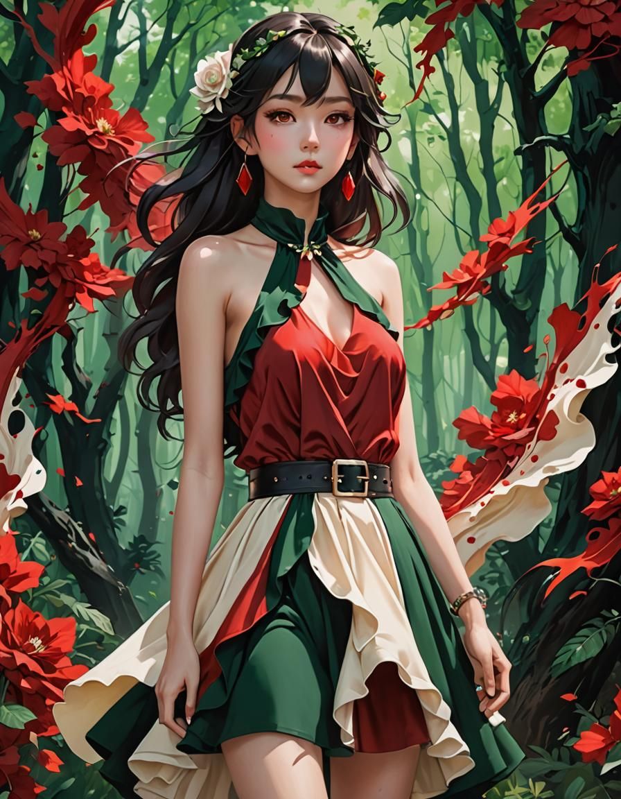 Elegant Ruffle Dress in 3D Anime Style