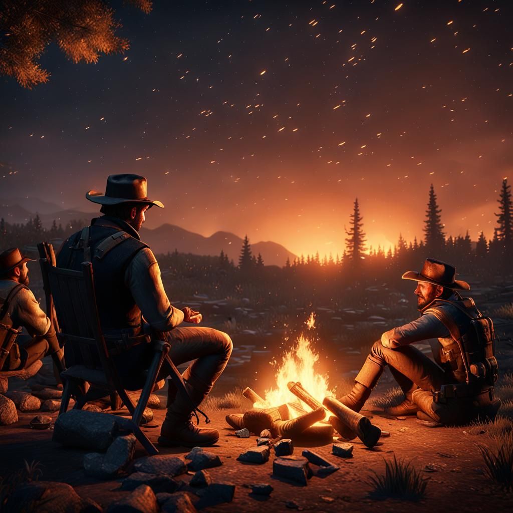 Arthur Morgan Around Campfire: 3D Game Cinematic