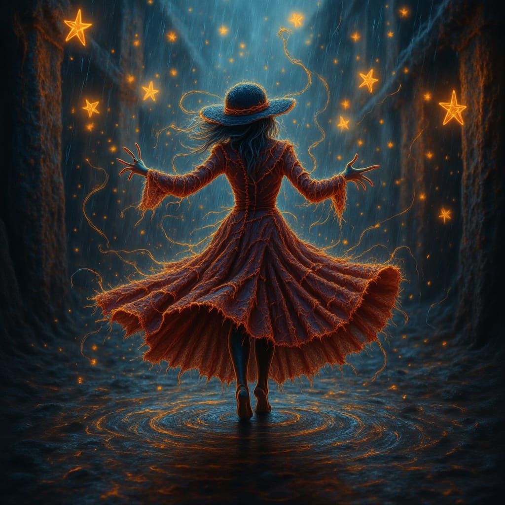 Flamenco Dancer in Rainstorm with Dark Voodoo Aesthetic