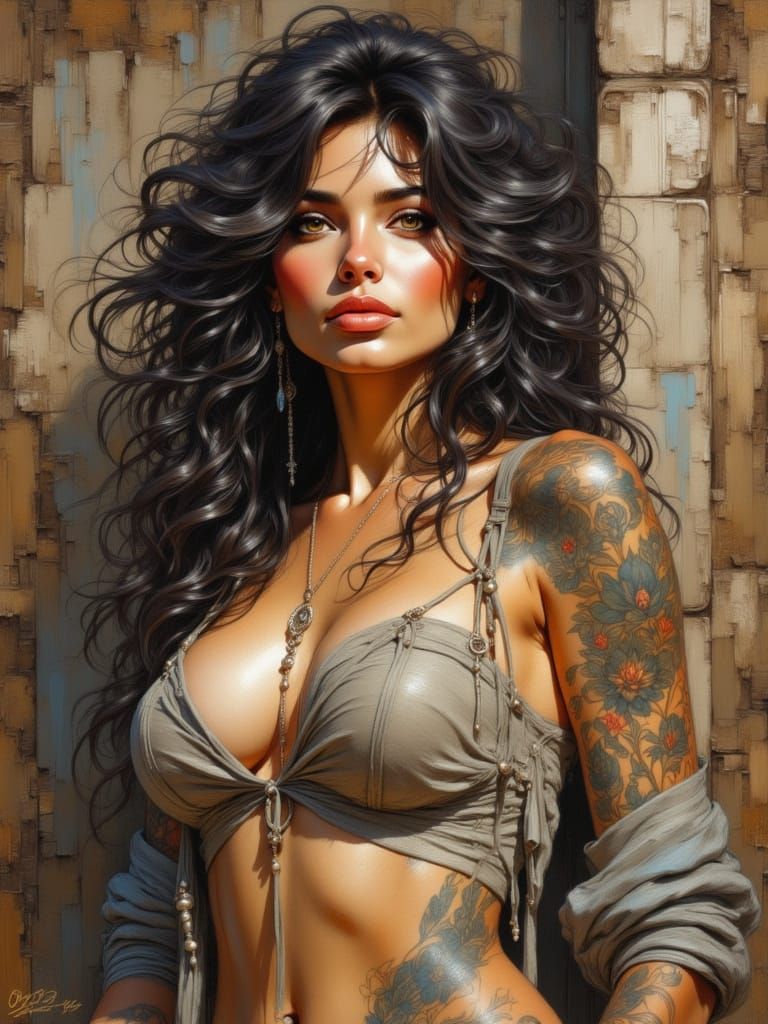 Colored Pencil Sketch of Woman with Tattoos