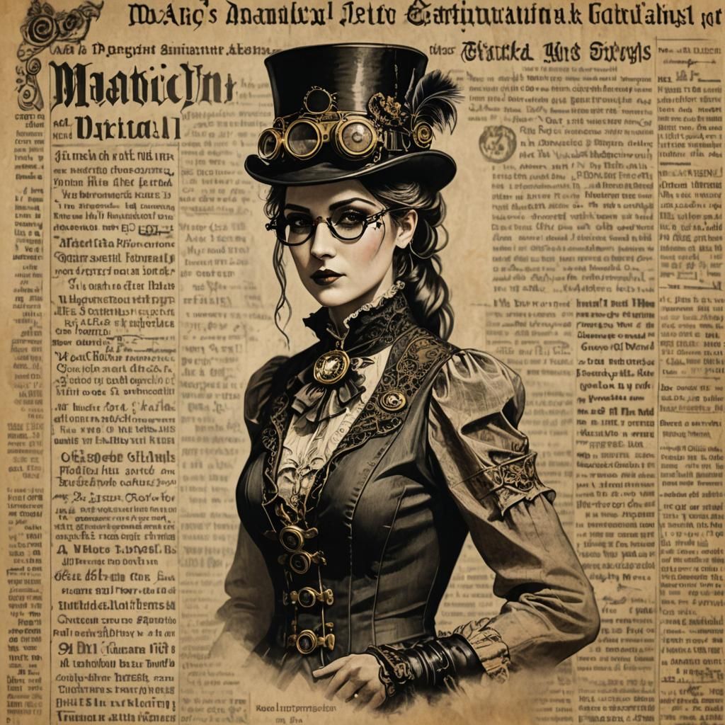 Steampunk Lady Celebrates Likes in Vintage Newspaper